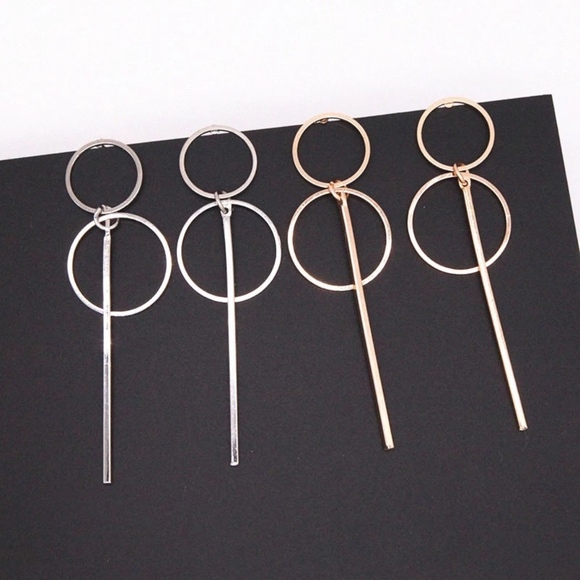 ✨GOLD MINIMALIST BAR + DOUBLE HOOP DROP EARRINGS✨ - Picture 5 of 6